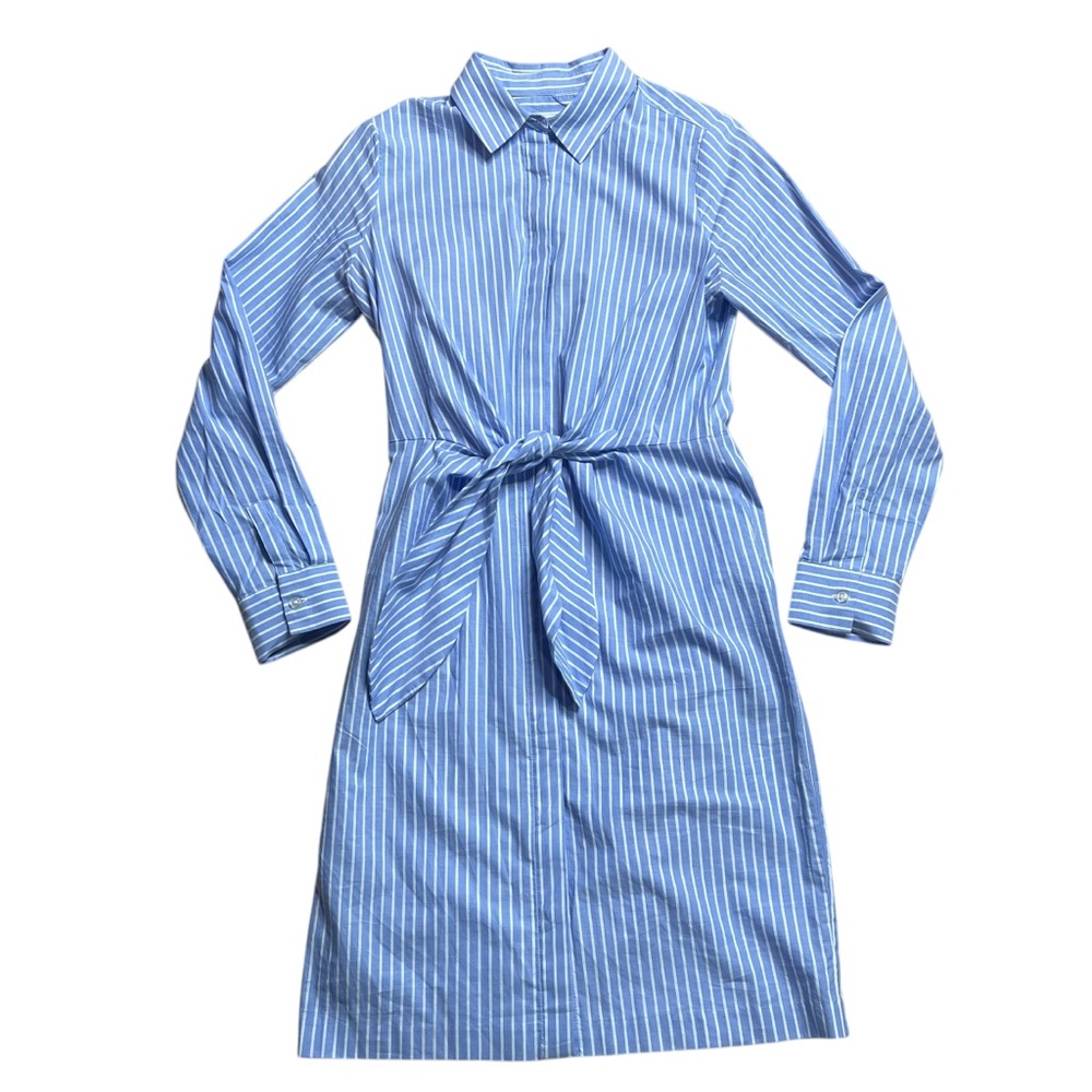 SOLD Calvin Klein Women’s Blue & White Stripe Long Sleeve Tie Waist Long Sleeve - Picture 2 of 7